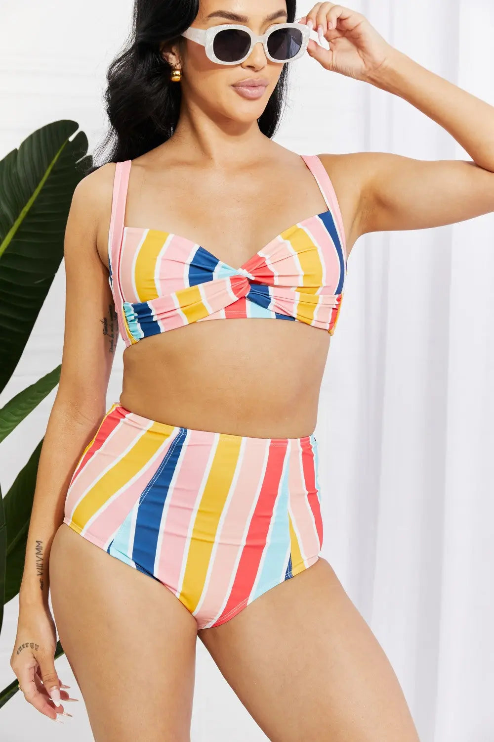 Marina West Swim Take A Dip Twist High-Rise Bikini in Stripe - Nestled Hill