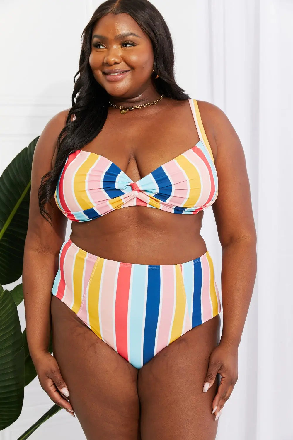 Marina West Swim Take A Dip Twist High-Rise Bikini in Stripe - Nestled Hill