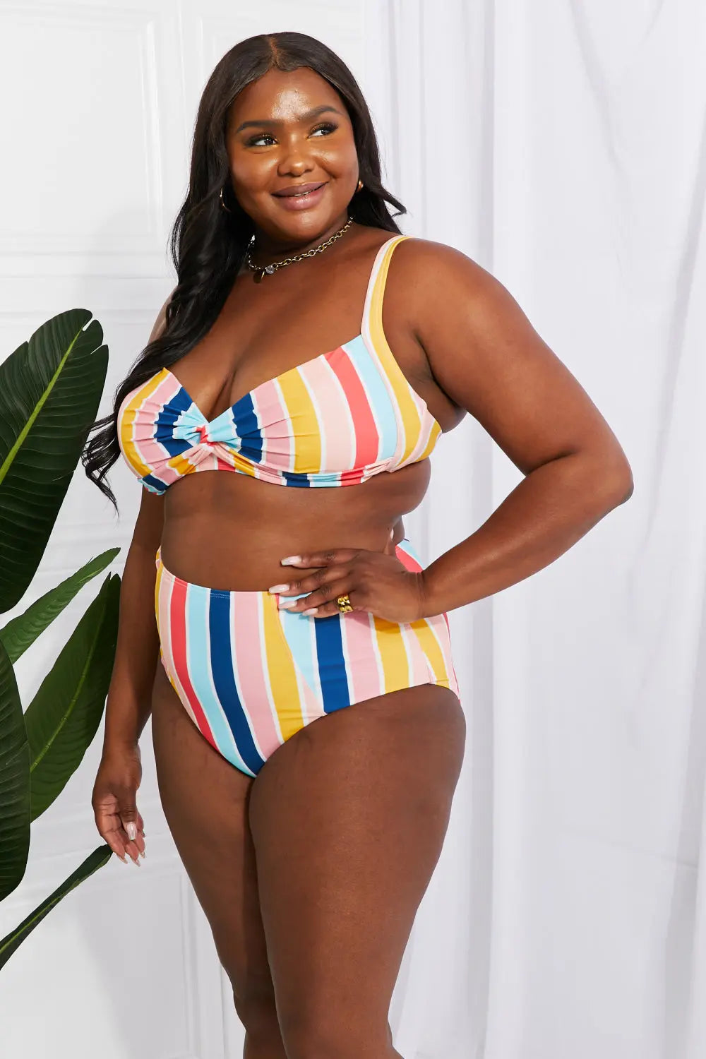 Marina West Swim Take A Dip Twist High-Rise Bikini in Stripe - Nestled Hill