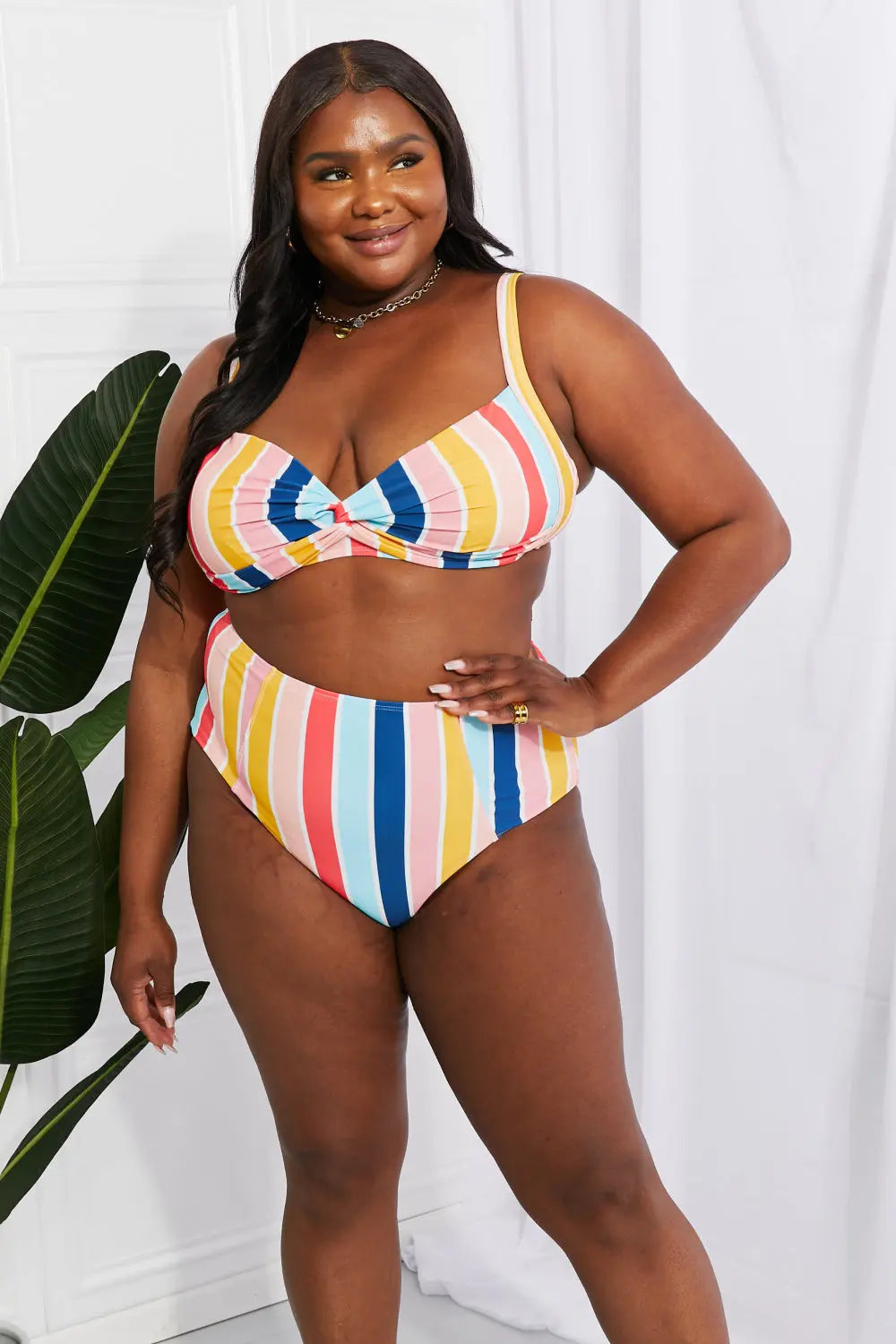 Marina West Swim Take A Dip Twist High-Rise Bikini in Stripe - Nestled Hill