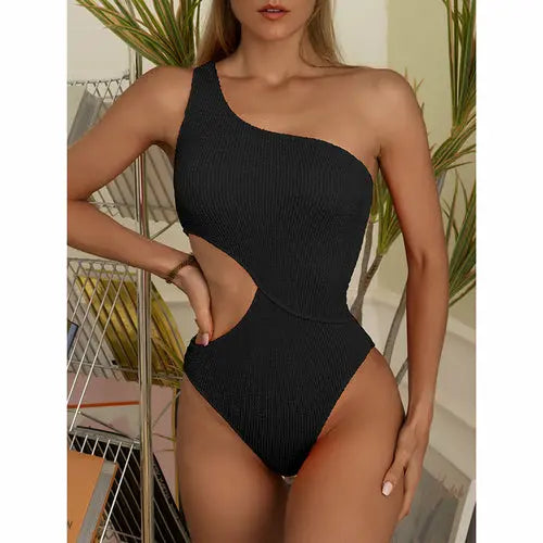 One Shoulder Women's Swimsuit One Piece Cut Out Sexy Swimwear - Nestled Hill