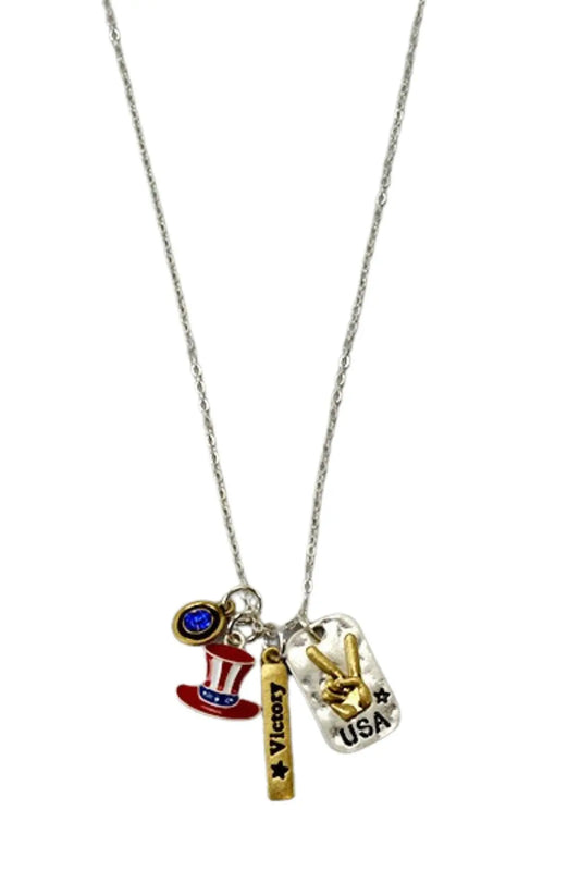 PATRIOTIC VICTORY USA CHARM NECKLACE Gray Smokey