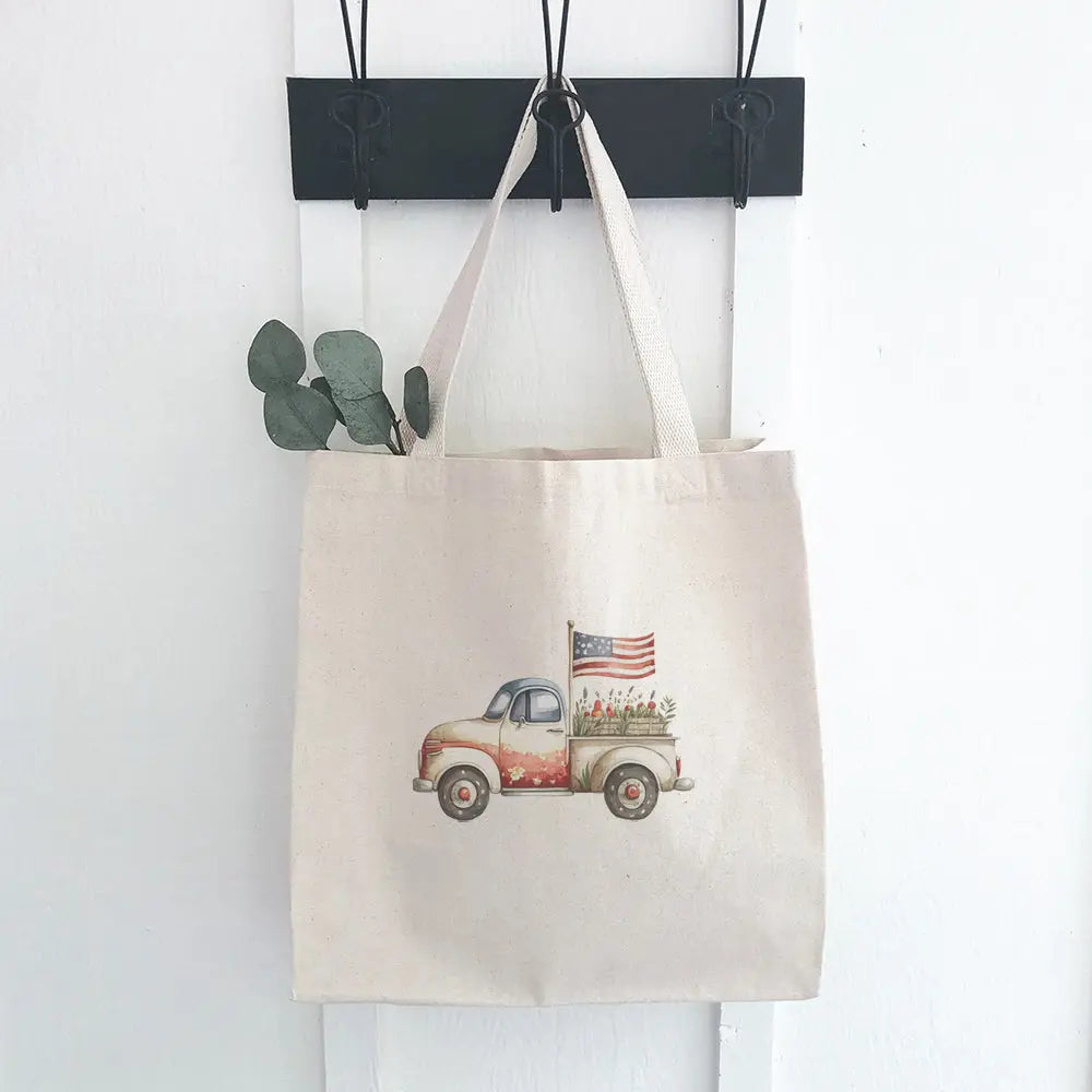 Patriotic Farmhouse Truck - Canvas Tote Bag White Helen