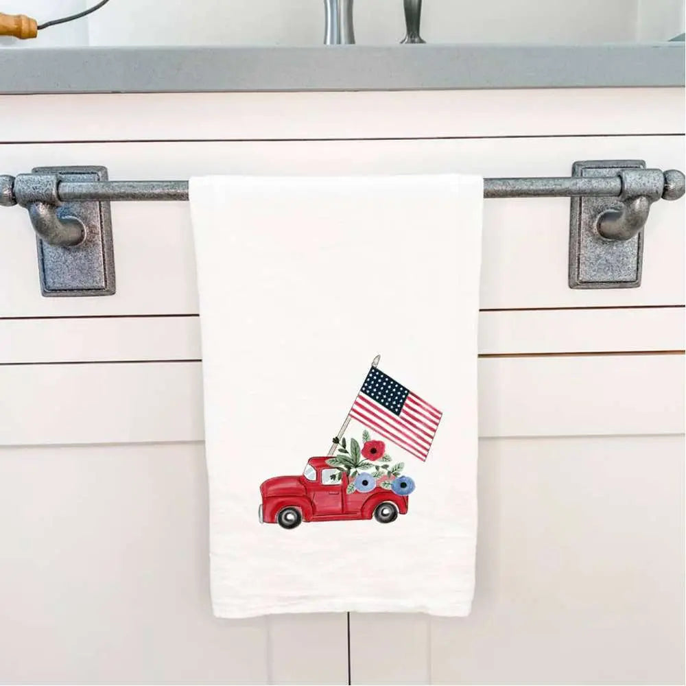 Patriotic Pick Up - Cotton Tea Towel White Helen