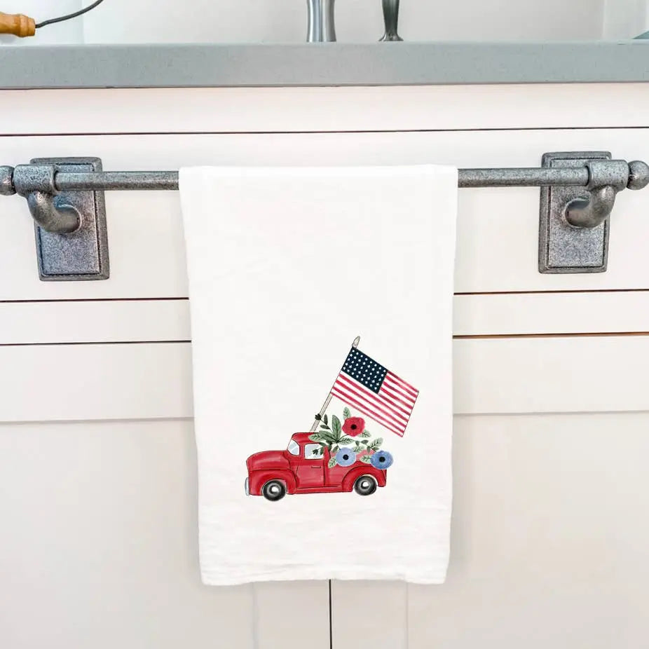 Patriotic Pick Up - Cotton Tea Towel White Helen