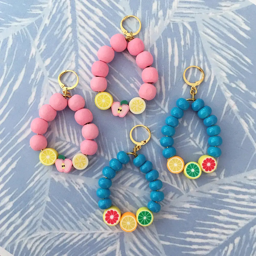 Juicy Fruit Earrings - Blue / Pink Yellow Athena