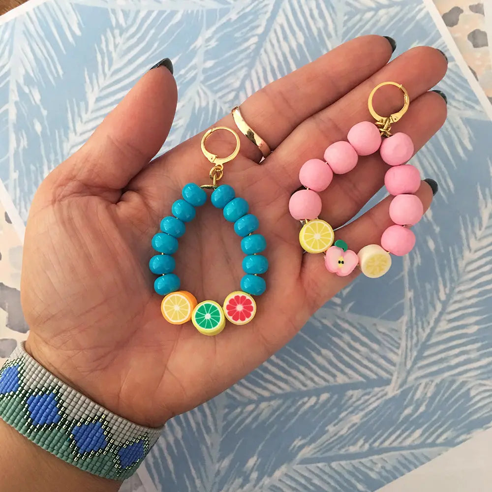 Juicy Fruit Earrings - Blue / Pink Yellow Athena