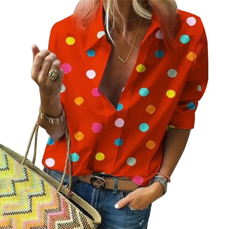 Polka Dot Blouse Women Turn Down Collar Long Sleeve  Shirts - Nestled Hill