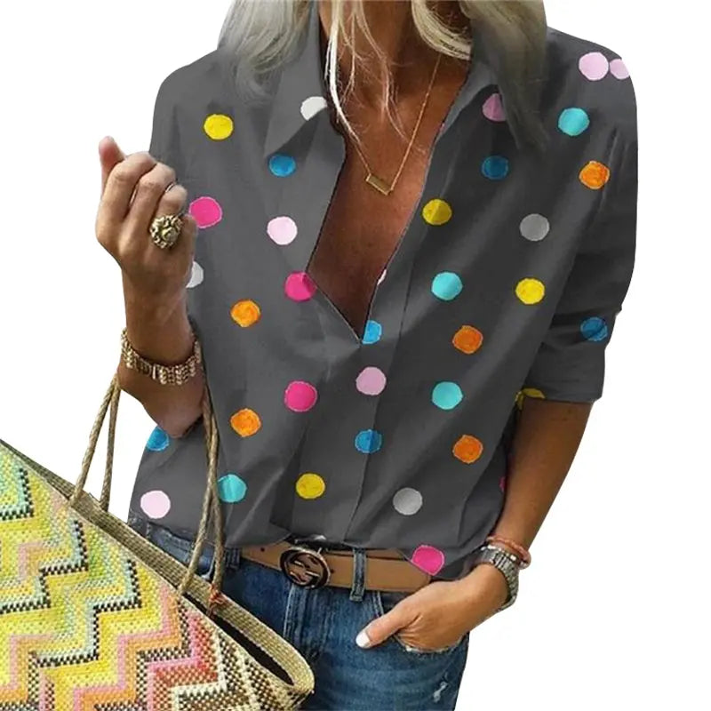 Polka Dot Blouse Women Turn Down Collar Long Sleeve  Shirts - Nestled Hill