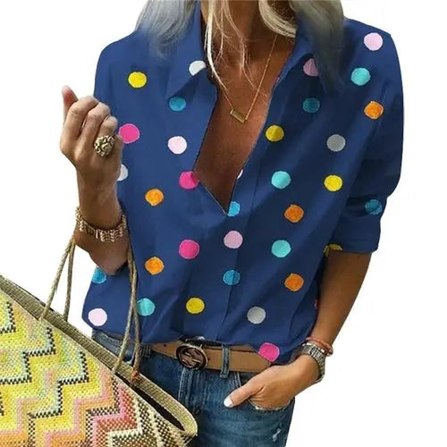 Polka Dot Blouse Women Turn Down Collar Long Sleeve  Shirts - Nestled Hill