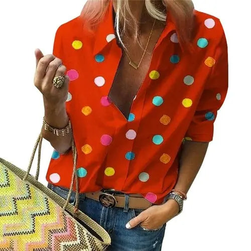 Polka Dot Blouse Women Turn Down Collar Long Sleeve  Shirts - Nestled Hill