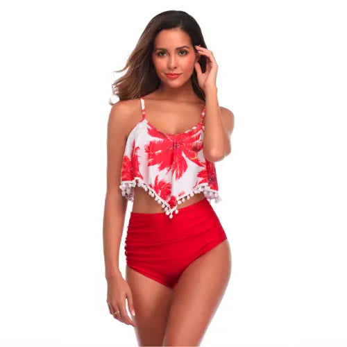 Red Palm Tree Tankini Set Yellow Pandora