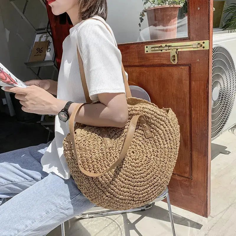 Round Straw Beach Bag - Sexikinis Swim Raspberry Eurybia