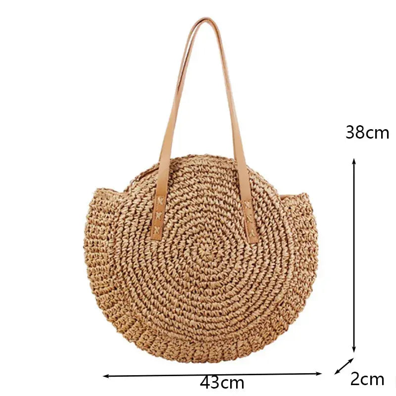 Round Straw Beach Bag - Sexikinis Swim Raspberry Eurybia