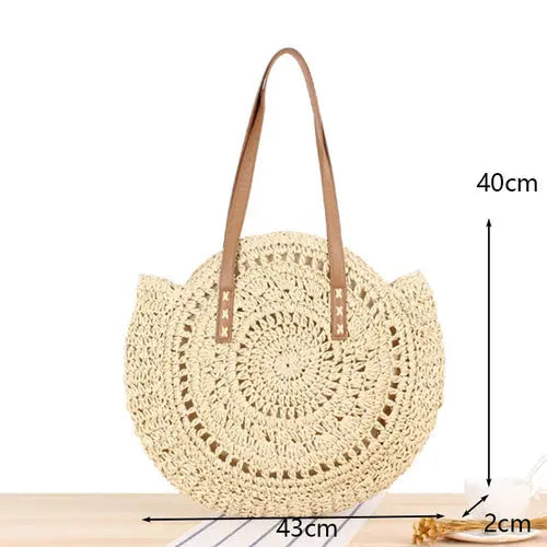 Round Straw Beach Bag - Sexikinis Swim Raspberry Eurybia