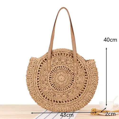 Round Straw Beach Bag - Sexikinis Swim Raspberry Eurybia