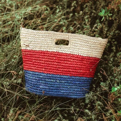 SAYAN Raffia Tote Bag, in Red & Blue Cocoa Brunn