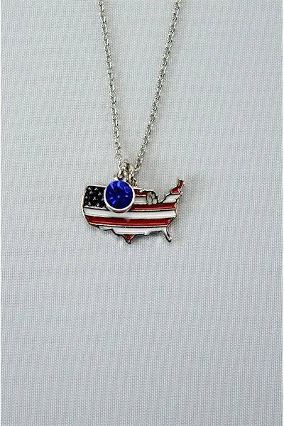 Silver Plated American Flag on America Necklace Gray Smokey