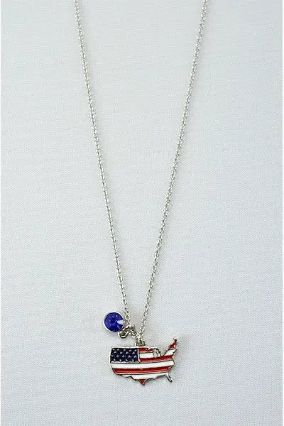 Silver Plated American Flag on America Necklace Gray Smokey