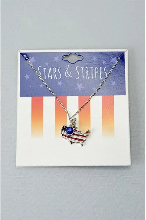 Silver Plated American Flag on America Necklace Gray Smokey