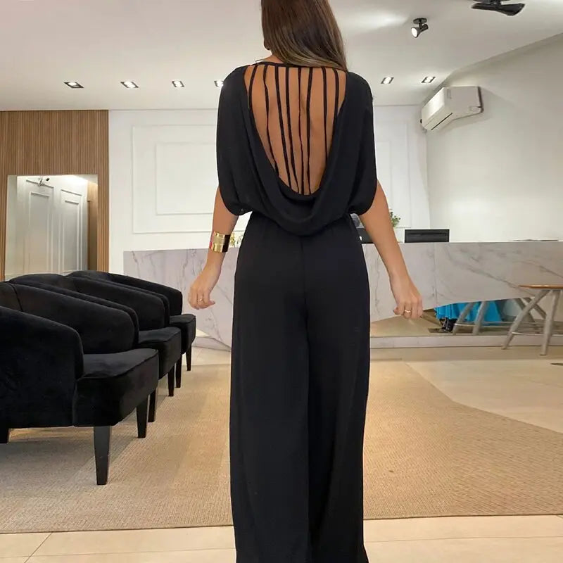 Solid Jumpsuit Big Backless Chic Party Romper - Nestled Hill