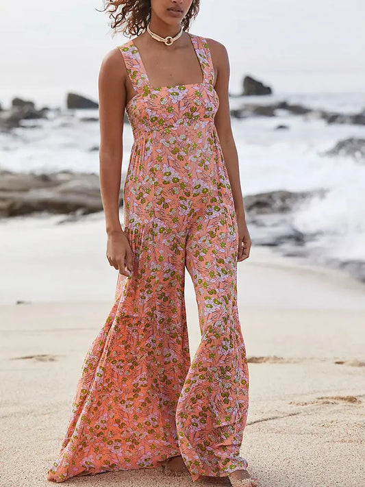 Summer Sexy Bohemian Playsuits Womens Floral Print Wide Leg Overalls - Nestled Hill