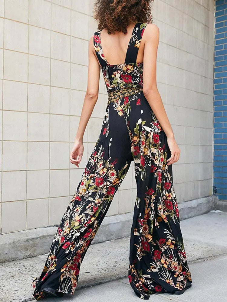 Summer Sexy Bohemian Playsuits Womens Floral Print Wide Leg Overalls - Nestled Hill