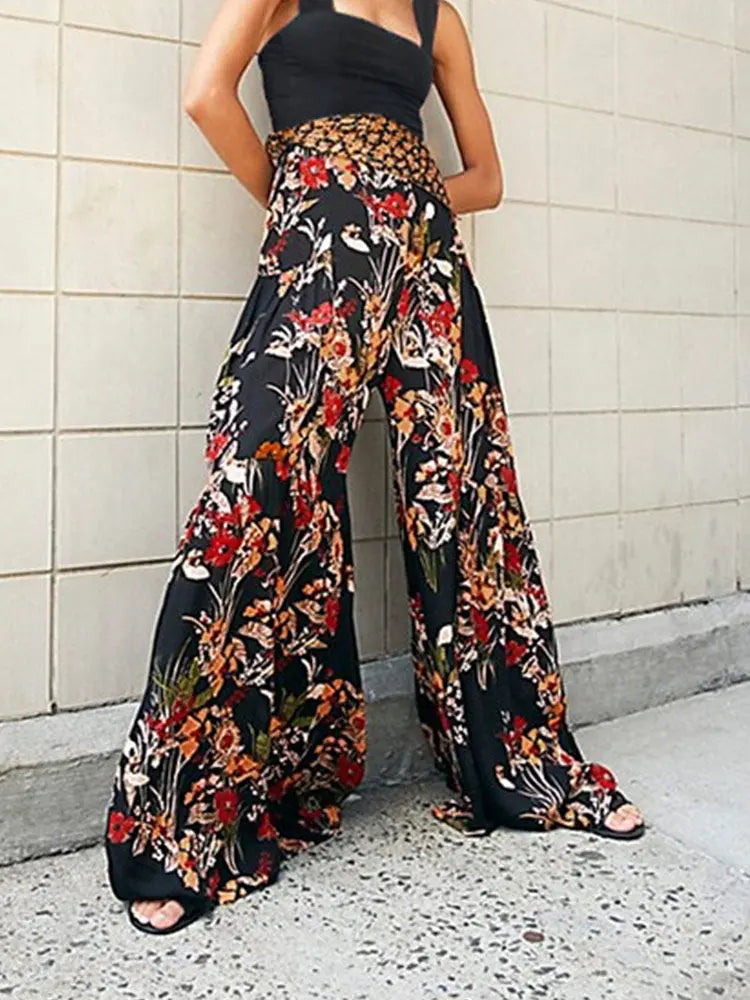 Summer Sexy Bohemian Playsuits Womens Floral Print Wide Leg Overalls - Nestled Hill