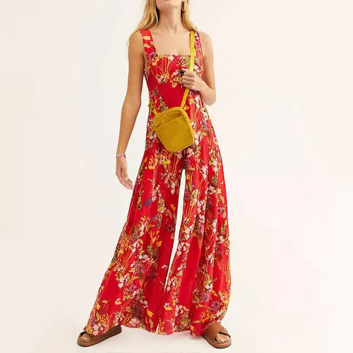 Summer Sexy Bohemian Playsuits Womens Floral Print Wide Leg Overalls - Nestled Hill