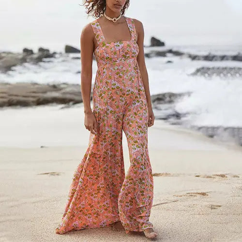 Summer Sexy Bohemian Playsuits Womens Floral Print Wide Leg Overalls - Nestled Hill