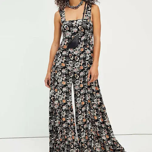 Summer Sexy Bohemian Playsuits Womens Floral Print Wide Leg Overalls - Nestled Hill