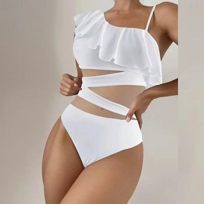 Summer Sexy Ruffle Mesh One-Piece Swimsuit - Nestled Hill