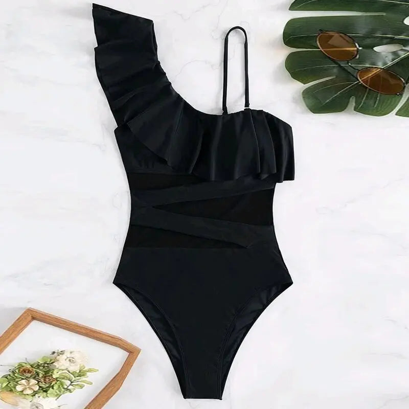 Summer Sexy Ruffle Mesh One-Piece Swimsuit - Nestled Hill