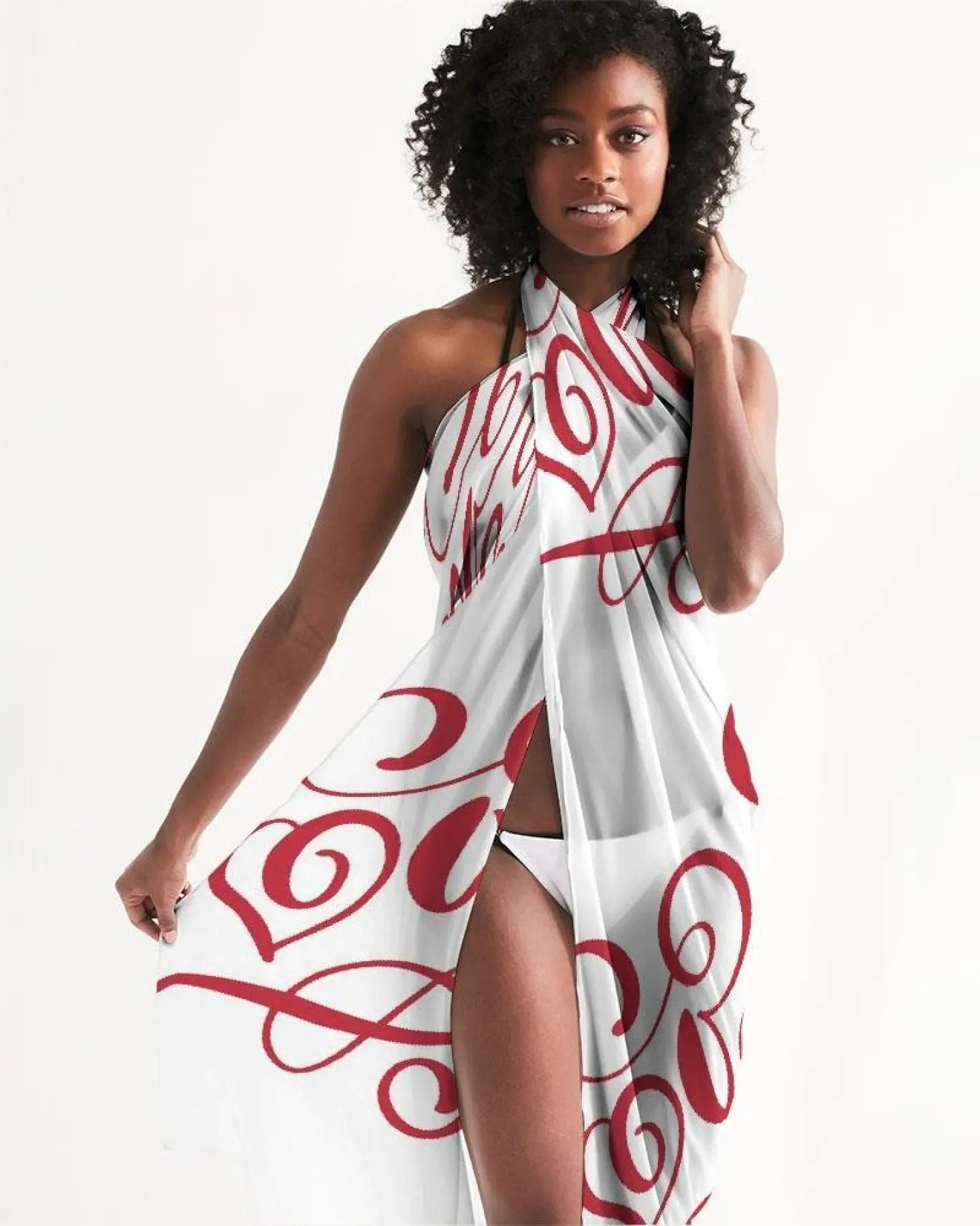 Sheer Sarong Swimsuit Cover Up Wrap / White And Red Abstract Grey Coco