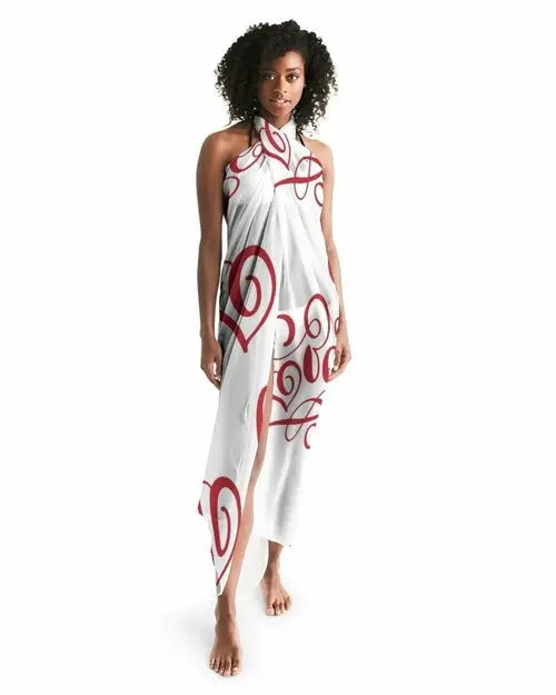 Sheer Sarong Swimsuit Cover Up Wrap / White And Red Abstract Grey Coco