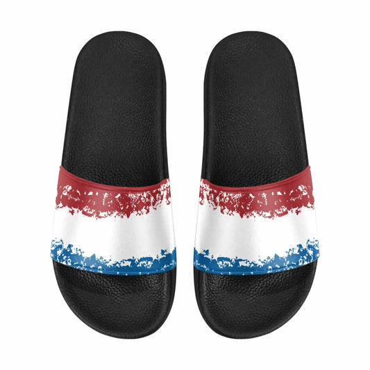 Womens Slide Sandals, Red White Blue Print - Nestled Hill