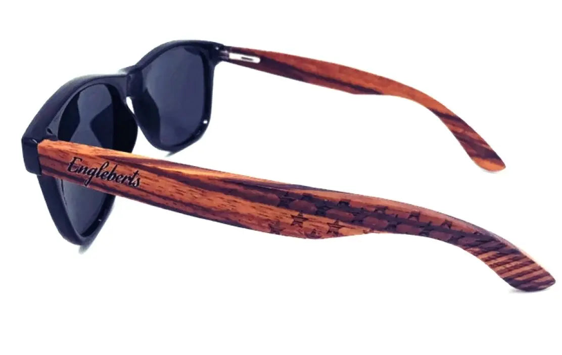 Zebrawood Sunglasses, Stars and Bars With Wooden Case, Polarized, - Nestled Hill