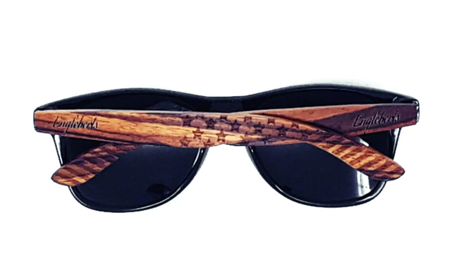 Zebrawood Sunglasses, Stars and Bars With Wooden Case, Polarized, - Nestled Hill