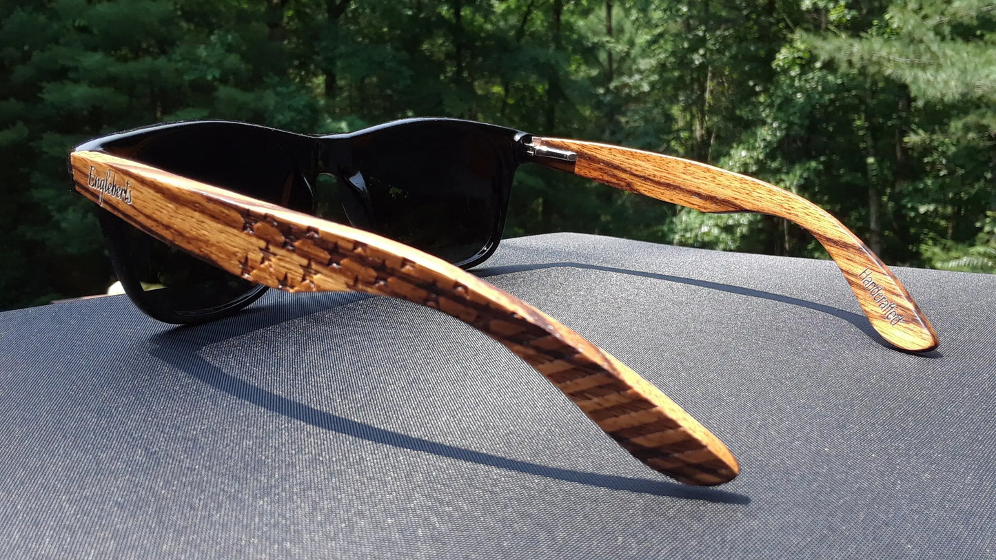 Zebrawood Sunglasses, Stars and Bars With Wooden Case, Polarized, - Nestled Hill