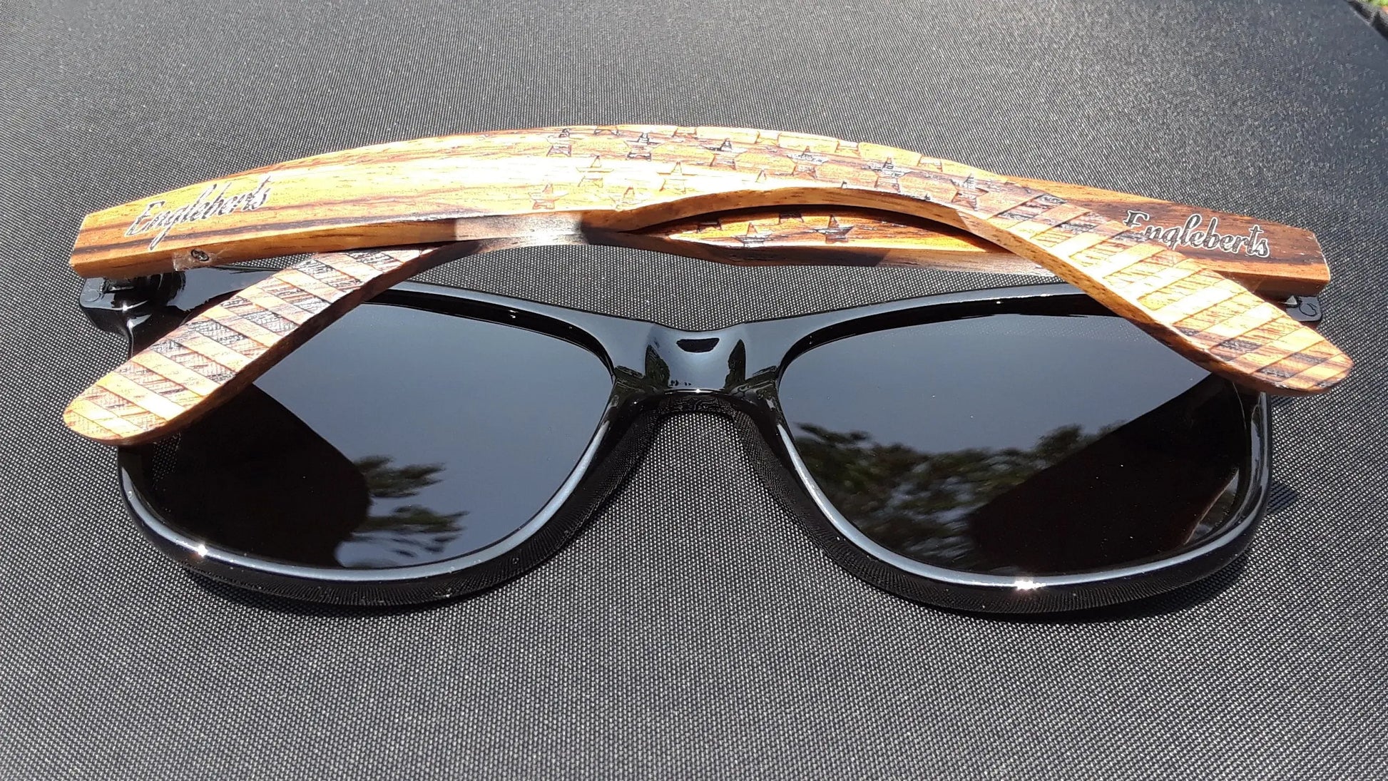 Zebrawood Sunglasses, Stars and Bars With Wooden Case, Polarized, - Nestled Hill